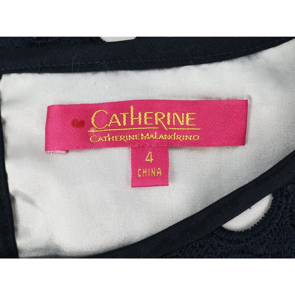 Catherine Malandrino Dress Womens 4 Navy Blue White Lining Shift Office Career - Picture 3 of 12